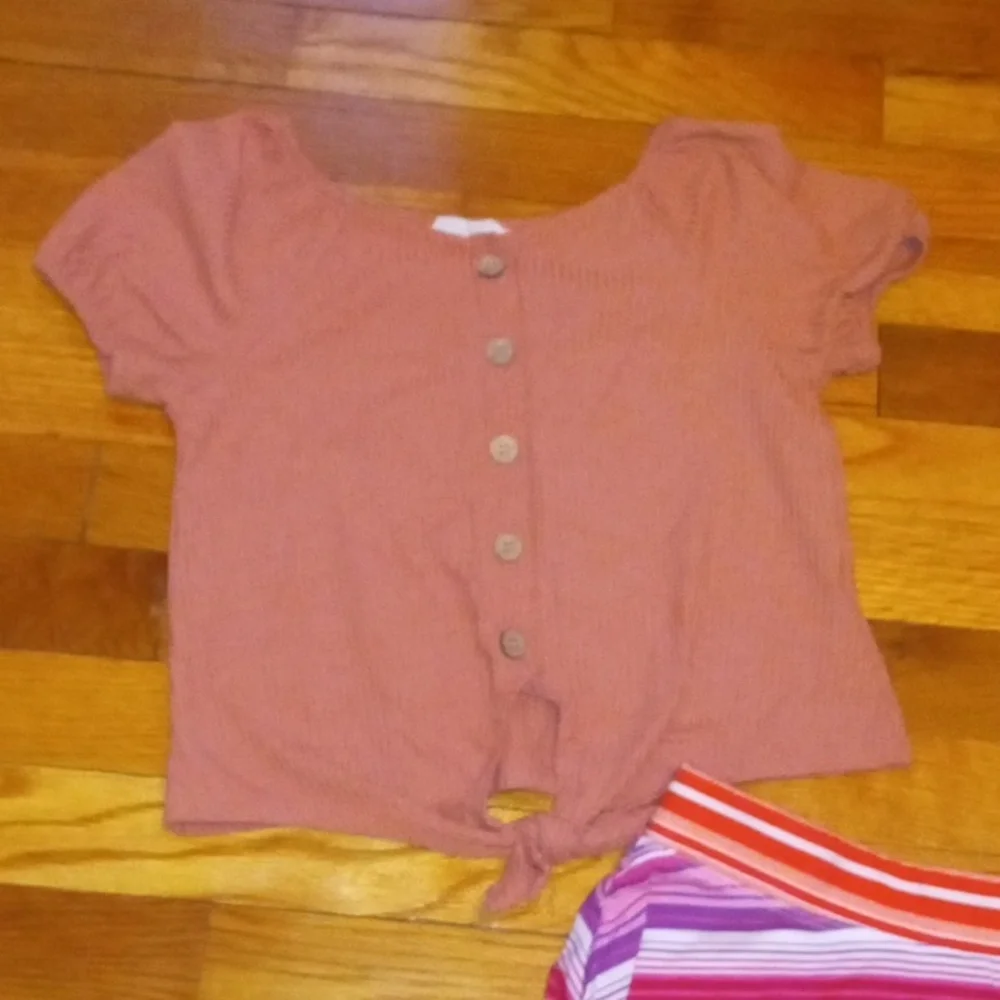 Girls' Multi-Stripe Skort and Pink Top Set, large - Picture 2 of 3